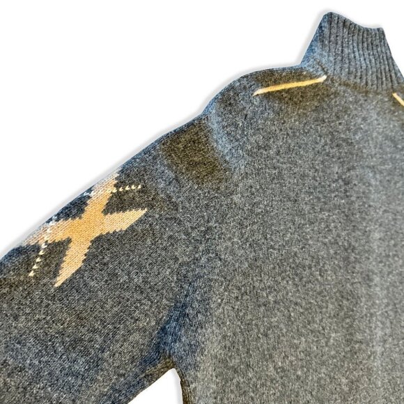 Vintage 90s Mexx Lamb Wool Blend Knit Grey Zip-Up Sweater with Nordic Pattern - Picture 4 of 7